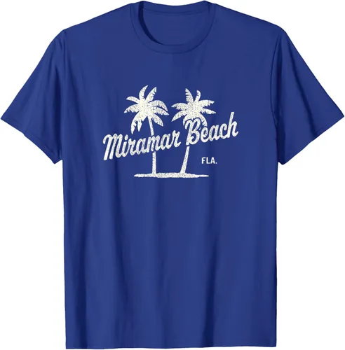 Vista 24 de Miramar Beach Florida Vintage 70s Palm Trees - Camiseta gráfica, Azul / Patchwork, S