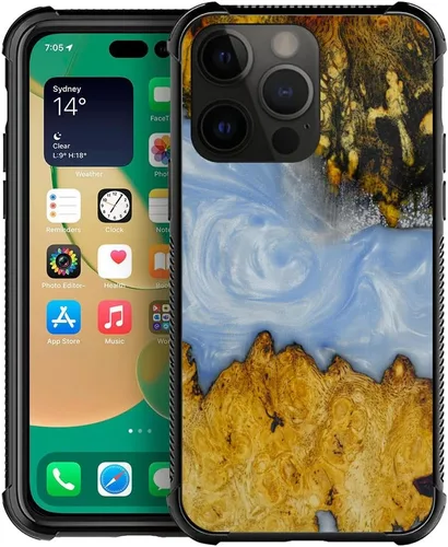 Vista 13 de Funda compatible con iPhone 14 Pro, fundas para mujeres y niñas, cielo azul, flor, luna y mariposa