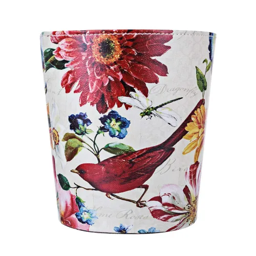 Vista 4 de Cubo de basura de cuero, cesta de basura decorativa retro, canasta de papel pequeña de capacidad de 10 L, bote de basura impermeable para baño