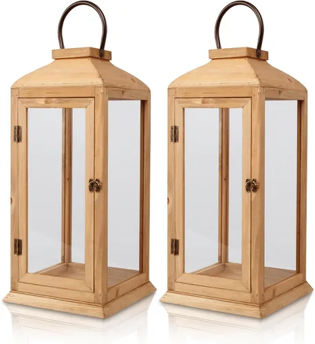 Vista 14 de Bdor Paquete de 2 faroles de madera para exteriores de 22.5 pulgadas para porche, solo farol Cristal templado, puerta delantera, farol decorativo