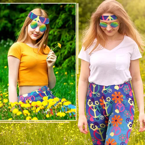 Vista 7 de Tisancy Conjunto de 3 piezas de disfraz hippie de los años 60 y 70 para mujer, pantalones acampanados de discoteca, trajes geniales de los años 70