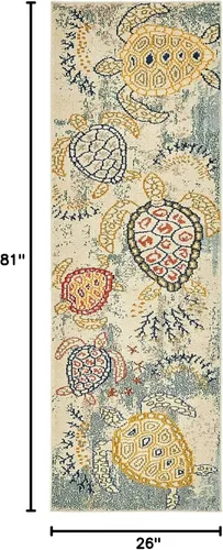 Vista 2 de Unique Loom Positano Collection - Alfombra costera moderna de tortugas en beige, de la colección Positano (2 x 7 pies)