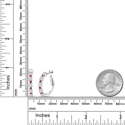 Vista 2 de Charles & Colvard and Ruby - Aretes de aro de plata de ley 925 para mujer, diseño clásico de moissanita Forever