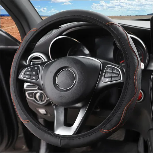 Vista 8 de LoyaForba Funda para volante de automóvil, funda de cuero de microfibra antideslizante para volante, protector de mango suave para vehículos, Azul