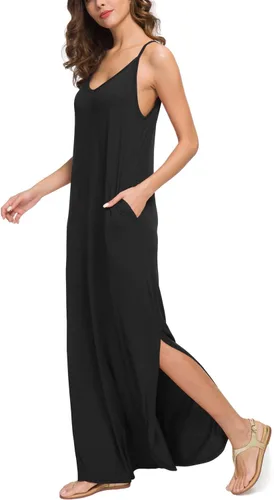 Vista 2 de GRECERELLE Vestido largo de verano para mujer, casual, holgado, para cubrir la playa, con bolsillo