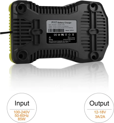 Vista 8 de SKYON 18V P117 Rapid Charger for P117 P118 P131 Battery Charger Compatible with Ryobi One+ P193 P192 P191 P190 P189 P194 P145 P102 P107 P108 PBP007
