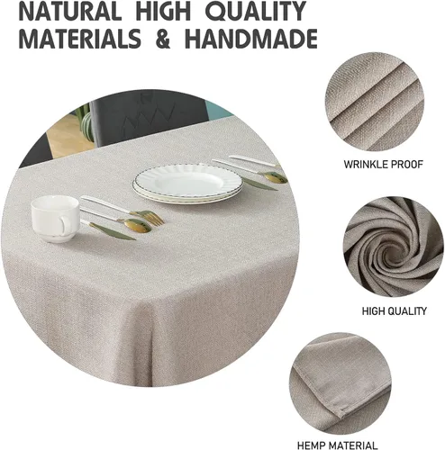 Vista 4 de Mantel rectangular de lino texturizado de 47 x 63 pulgadas, impermeable, a prueba de derrames, lavable, sin arrugas, mantel para mesa de comedor