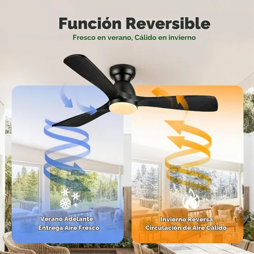 Vista 5 de Ventiladores de techo inteligentes de 52 pulgadas con luces, ventilador de techo de madera de perfil bajo para exteriores, motor de CC silencioso