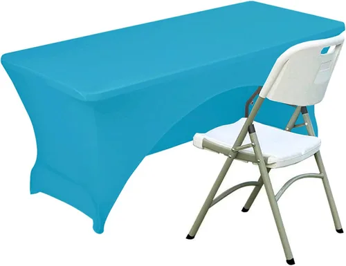 Vista 14 de Funda de mesa de poliéster ajustada de 4 pies con spandex, cubierta de mesa elástica, protector de mesa con parte trasera abierta - Negro