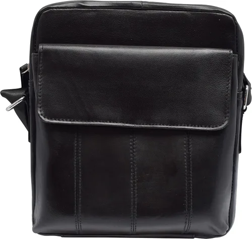 Vista 2 de Marshal Bolso cruzado para hombre de cuero genuino para iPad, tabletas, viajes, ciclismo, senderismo, oficina, negocios, Negro