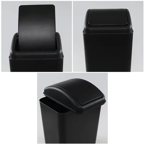 Vista 3 de Cubo de basura de plástico de 16 litros, cubo de basura con tapa abatible (negro)