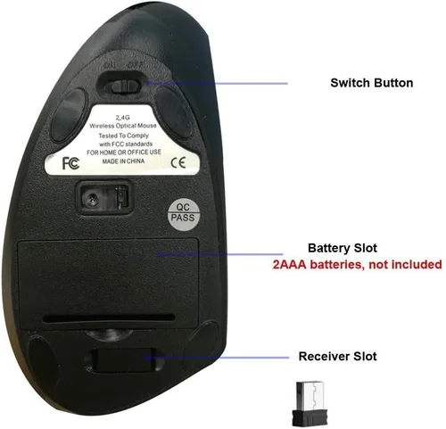 Vista 5 de Ratón vertical inalámbrico, ratón óptico ergonómico inalámbrico de 2.4 G con 3 ajustables 800/1200/1600 DPI, más adecuado para manos grandes