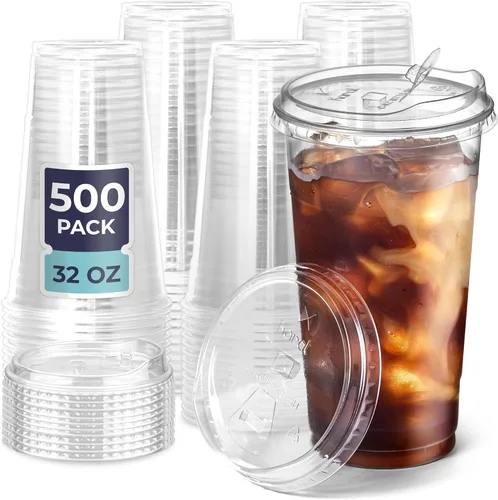 Vista 13 de Fit Meal Prep Paquete de 50 vasos de plástico transparente de 12 onzas con tapas sin pajilla, tazas de café de plástico desechables con tapas, tazas