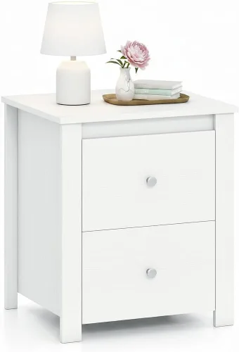 Vista 11 de KOMFOTT Mesita de noche con 2 cajones, mesita de noche de madera, mesa auxiliar moderna para sofá, mesa auxiliar compacta para dormitorio