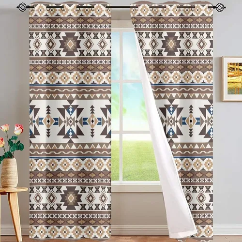 Vista 11 de Dreaweet African Tribal Blackout Curtains 63 Inch Long 2 Panels Set Bohemian Ethnic Geometric Grommet Top Thermal Insulated Curtains for Living Room