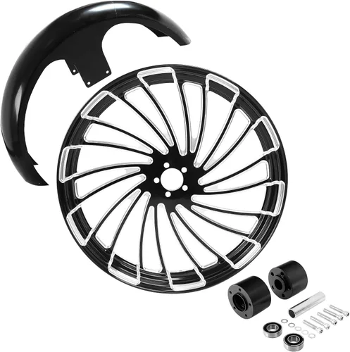 Vista 27 de TCMT Llanta de rueda delantera de 21", buje de rueda de brida de doble disco con guardabarros delantero negro sin pintar, compatible con modelos