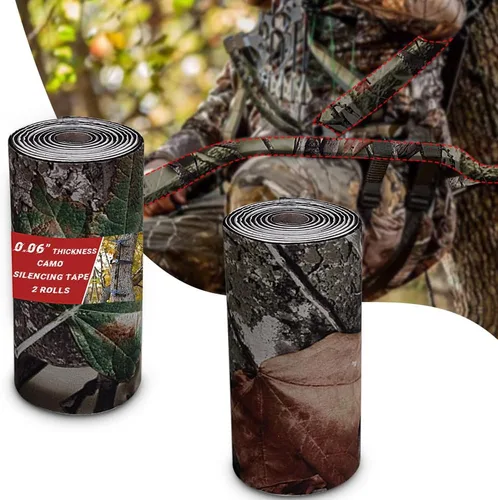 Vista 7 de Cinta silenciadora de camuflaje, 2 rollos de cinta autoadhesiva silenciadora de tela protectora para silenciar accesorios de caza de metal