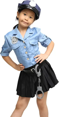 Vista 2 de Doxrmuru Disfraz de oficial de policía para niñas, disfraz de policía de Halloween para niños