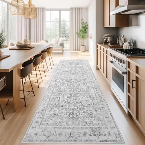 Vista 49 de jinchan Lima - Alfombra simétrica floral geométrica lavable, alfombra de entrada de medio círculo de 2 x 3, alfombra de media luna, suave y Azul