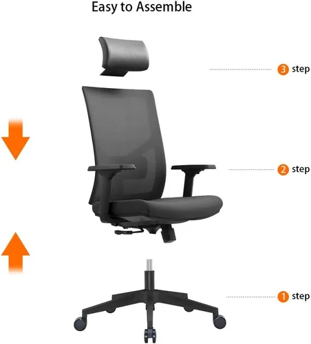 Vista 6 de Silla de oficina ergonómica de malla multifunción con soporte lumbar, reposabrazos ajustable, naranja (sin reposacabezas, negro)
