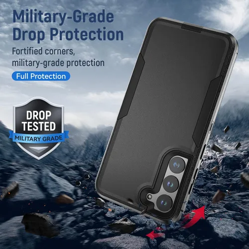 Vista 4 de Funda para Galaxy S23 Plus con protector de pantalla de cristal, resistente y resistente, a prueba de golpes, para S23 Plus, color negro