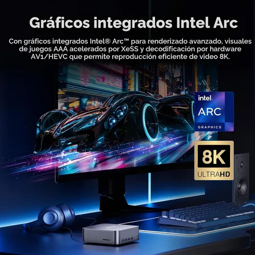 Vista 4 de Mini PC GEEKOM GT1 Mega AI, Intel Ultra9 185H (hasta 5.1 GHz) 32 GB DDR5+SSD de 2 TB Negro
