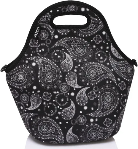 Vista 9 de Vaschy bolsa de almuerzo hermética de neopreno con correa ajustable desmontable para adultos y niños, Negro clásico, Negro clásico