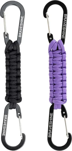 Vista 13 de BRAVESHINE Mosquetón de llavero con clip de paracord, gancho de anillo en D para lanyard, colgador para cochecito, llavero para botella de agua