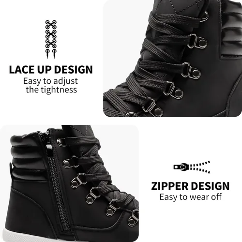 Vista 3 de hash bubbie Botas de combate para mujer, botas de plataforma negras, antideslizantes, impermeables, botas de tobillo para otoño e invierno, botas