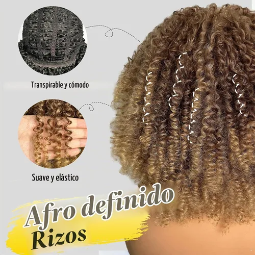 Vista 3 de SOKU Peluca de cabello corto rizado para mujeres negras, peluca corta rizada con flequillo, 10 pulgadas, rubia, resistente al calor, para mujer