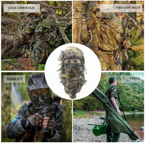 Vista 5 de Ghillie Camouflage Leafy Hat 3D Full Face Mask Headwear Turkey Camo verde (Green Woodland)