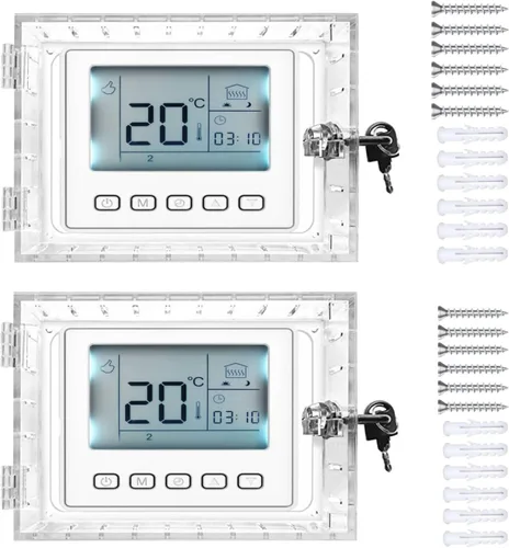 Vista 10 de Caja de bloqueo de termostato universal con llave, protector de termostato grande transparente para pared, cubierta de termostato con cerradura