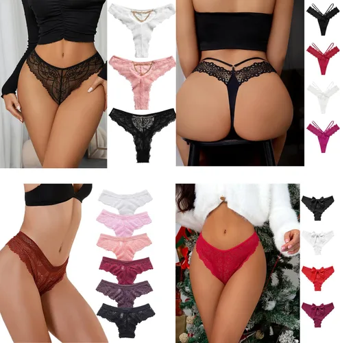Vista 2 de Paquete variado de ropa interior para mujer, tipo de tangas con espalda en T, calzoncillos de encaje, bikinis variados
