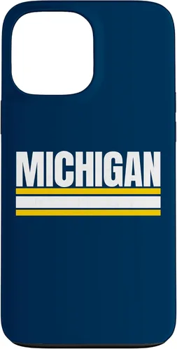 Vista 24 de Michigan - Carcasa para iPhone 17, diseño tradicional de líneas de rayas amarillas/blancas