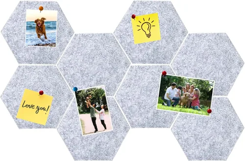 Vista 13 de 8 Piezas Azulejos Hexagonales de Tablero de Corcho de Fieltro, Autoadhesivos DIY Tablero de Anuncios Tablero de Clavijas para Oficina Escuela Hogar