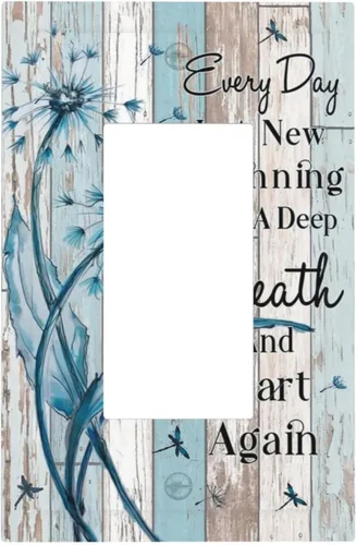 Vista 2 de Cubiertas Decorativas para Enchufes Diente de León Azul Rústico Citas Inspiracionales Granja Tablón de Madera Gris 1 Gang Decora Simple GFCI