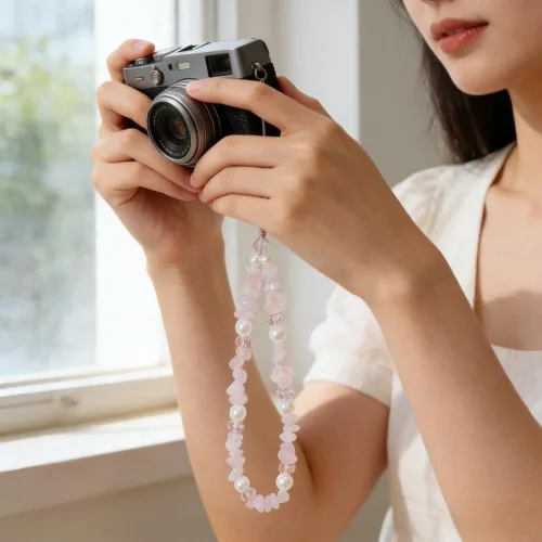Vista 2 de Phone Charm Beaded Camera Wrist Strap Cute Chain Lanyard Wristlet 3 piezas de cristal