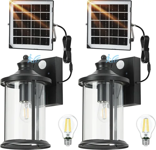 Vista 8 de OKELI Luces de porche para exteriores, con sensor de movimiento del atardecer al amanecer, farol solar de pared, panel separado y batería Negro B