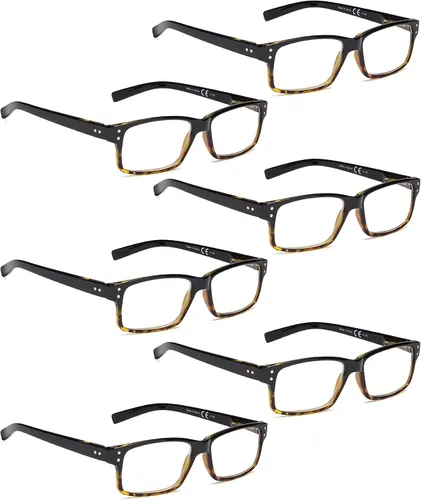 Vista 16 de LUR Gafas de lectura paquete de 5 lectores de plástico cómodos con bisagra de resorte (3 negro + 2 tortugas)