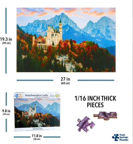 Vista 6 de Twin Spring Goods - Rompecabezas de 1000 piezas, castillo de Neuschwanstein, 1000 piezas