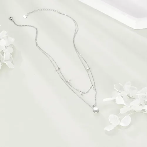 Vista 3 de POPLYKE Collar de perlas de agua dulce de plata de ley con capas para mujeres y niñas