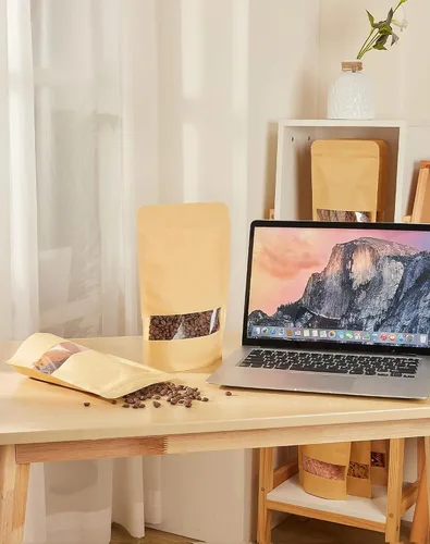 Vista 7 de FireKylin 100 bolsas de papel marrón con ventana, bolsas de pie de 3.5 x 5.5 pulgadas, bolsas de almacenamiento de alimentos con cremallera