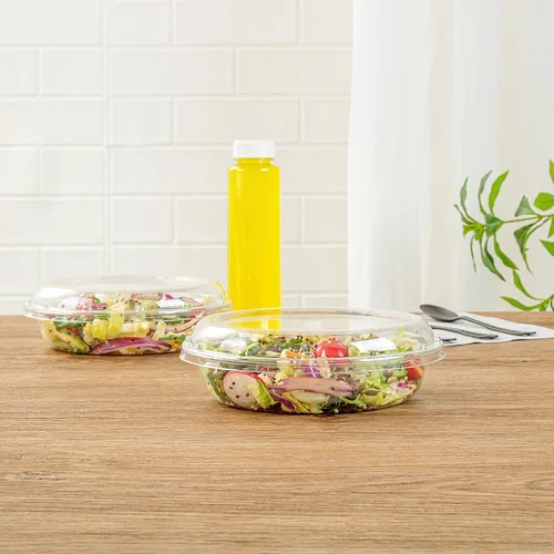 Vista 4 de Restaurantware Thermo Tek - Platos para servir de 7.5 x 2.4 pulgadas con tapas, 100 bandejas desechables para verduras, redondas para fiestas