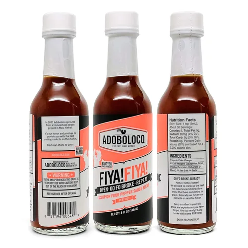 Vista 8 de Adoboloco ¡Salsa picante FIYA! FIYA! (paquete de 3) Salsa de 5 oz Mezcla de salsa de chile ardiente extremadamente picante súper sabrosa