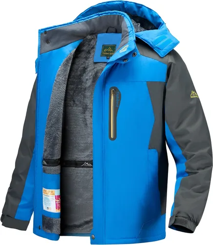 Vista 10 de Chaqueta de esquí de invierno para hombre, cálida e impermeable, forro polar, abrigo de nieve con capucha y resistente al viento, impermeable