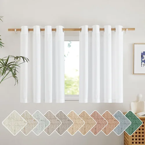 Vista 200 de NICETOWN - Cortinas de lino angora para ventana de cocina sobre el fregadero, con ojales, lino grueso angora, tratamientos cortos para ventanas