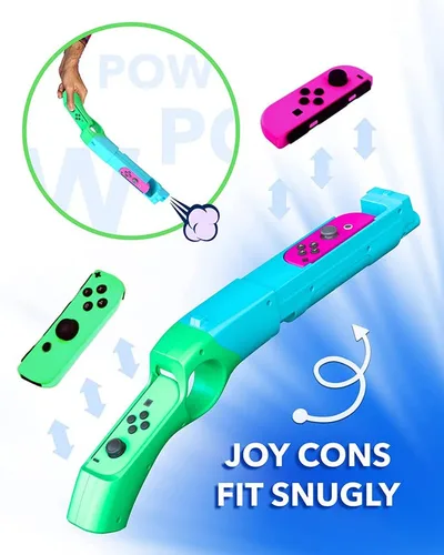 Vista 4 de Skywin Gun Controller for N-Switch JoyCons - Compatible with Nintendo Switch Gun Shooting Games (Green)