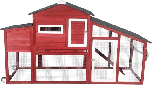 Vista 9 de Gowoodhut Gallinero con caja de anidación grande móvil - Patio trasero de madera para gallinero al aire libre, jaula de aves de corral al aire