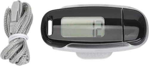 Vista 5 de Contador de pasos Pantalla LCD grande recargable por USB preciso portátil ligero podómetro con cordón para mujeres, hombres y niños (negro)