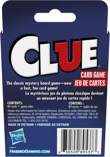 Vista 4 de Hasbro Gaming Juego de Cartas Clue, Juego de Estrategia para 3-4 Jugadores, Divertidas Actividades de Verano, Esenciales para Viajes de Vacaciones